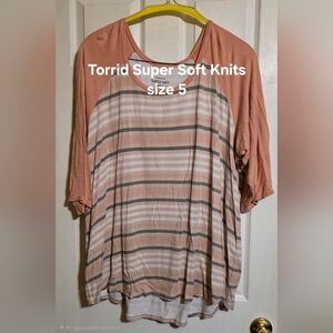 Torrid Peach Stripe Super Soft Knit Top - Size 5